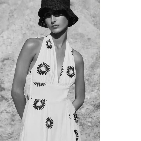 ME+EM Cheesecloth Modern Daisy Print Halter Maxi Dress size US 6 - Picture 6 of 8